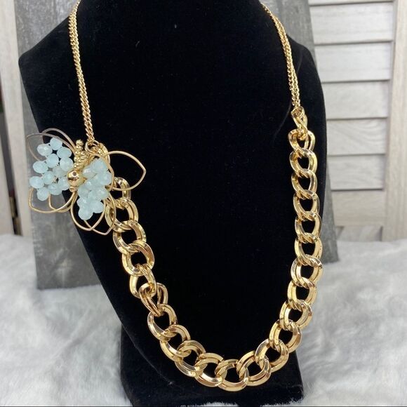 Carol Dauplaise Butterfly Chunky Link Necklace Gold Tone Beaded - Picture 6 of 9